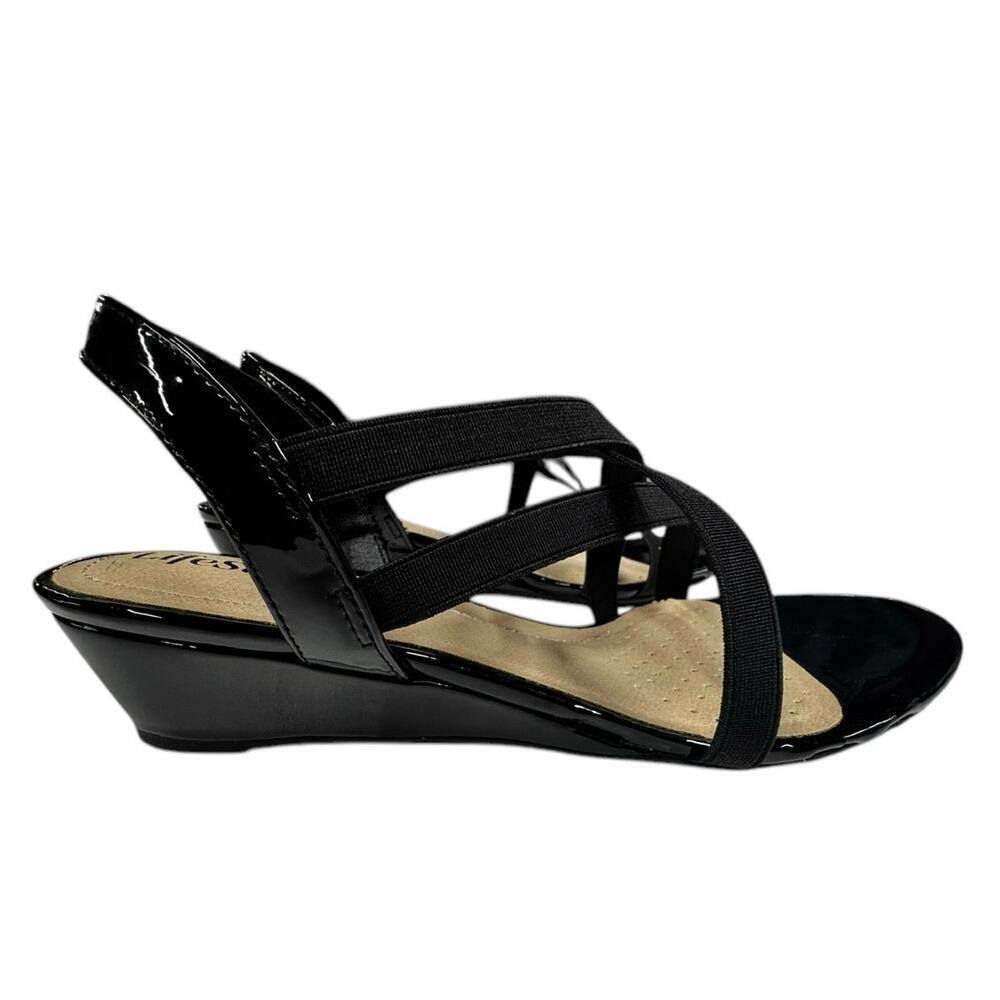 Life Stride Black Patent Strappy Sandal Size 7.5 - Picture 3 of 11